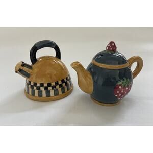Vintage SAKURA Salt & Pepper Shakers Teapot Tea Kettle Ceramic Country Farmhouse